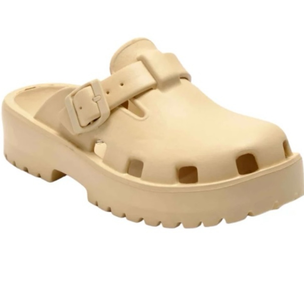 Free People Beige Chunky Clog Mules